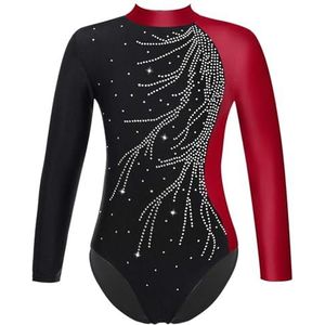 TIYGHI turnpakje voor meisjes, kinderen, lange mouwen, glanzend, strass, ballet, tutu, dans, turnpakje, schaatsen, bodysuit, Bourgondië, 10