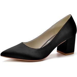 HFWXYSA Dames Chunky Blok Hak Bruids Pompen Puntige Teen Slip op Klassieke Geklede Schoenen voor Bureau Bruiloft Werkavond,zwart,35 EU