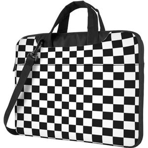 KadUe Zwart-wit Geruite Zakelijke Aktetas Geschenken Voor Mannen Vrouwen, Duurzame Kantoortas, Carry On Laptop Case Voor Notebook, Zwart, 13 inch