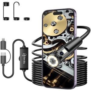 Ferdiiz Endoscoopcamera met dubbele lens, 1920p HD, buiscamera met 8 + 1 led, waterdichte IP67-inspectiecamera, geen wifi nodig, kanaalcamera voor Android en iOS, tablet, 5 m
