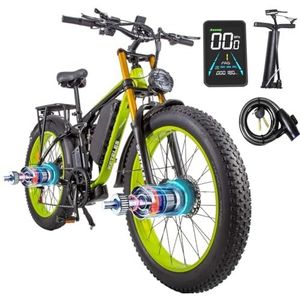Vikzche Q K800 Pro Elektrische fiets, dubbele motor, 4823 Ah, volledige ophanging, 7 versnellingen, verbeterde voorvork (groen)