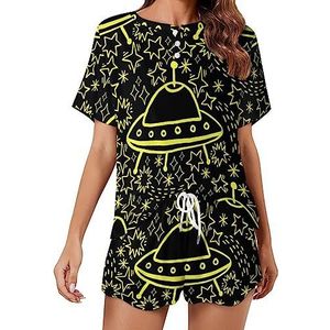Space UFO Fashion 2 stuks dames pyjama sets korte mouw nachtkleding zachte loungewear stijl-31