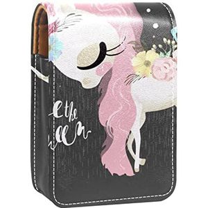 Gepersonaliseerde Lipstick Case Draagbare Make-up Tas Cosmetische Pouch Lippenstift Houder Make-up Organizer Eenhoorn Grijs, Meerkleurig, 9.5x2x7 cm/3.7x0.8x2.7 in