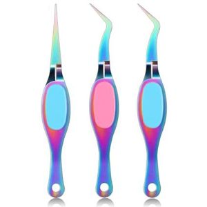 3 stuks roestvrijstalen kruising lock pincet gebogen fijne schuine tips pincet voor naaien, kralen, doe-het-zelf ambachten, nail art clip en nagel extensions tool