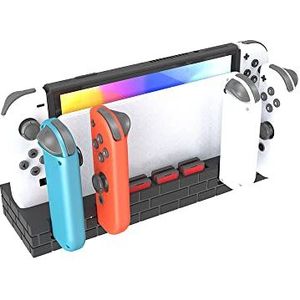 Schakelaar Controller Opladen Dock Station voor Nintendo Switch & OLED Joycons, Mode Baksteen Vorm Schakelaar Games Organizer 4 Controller Charger Stand, 8 Slots Game Card Opslag (Zwart)