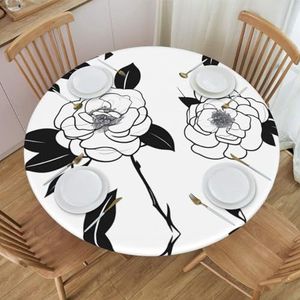 Eenvoudig rond tafelkleed met camelia-patroon, waterdicht en afveegbaar met elastische randen, geschikt voor het decoreren van ronde tafels.
