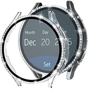 BMSD Voor Samsung Galaxy Watch4 Classic 46 mm Single Row Diamond Electroplated PC Watch Case TTYHH (Color : Transparent)