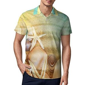 Seashells And Sea Starfishes golfpoloshirt voor heren, zomer T-shirt met korte mouwen, casual sneldrogende T-shirts, M