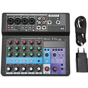 Professionele Audiomixer, 6-kanaals USB Bluetooth-geluidskaartconsolesysteem, Mini-audio-interface DJ-mixer voor Opname, Live-uitzending