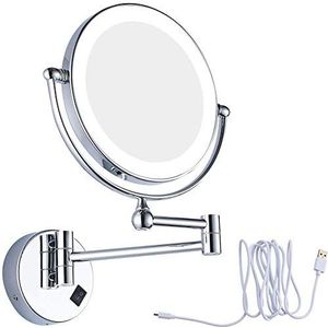 LED Muur Make-up Spiegel voor Badkamer, 20 cm Klapschakelaar Verlicht Messing met Verchroomde Baard Vergroting (Kleur: Usbrechargeable , Maat: 7x)