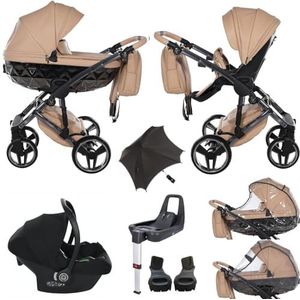 Originele Junama Diamond Hand Craft Modulaire Systemen combi-kinderwagen, 2-in-1, 3-in-1, 4-in-1 + originele accessoires, exclusieve Prams (4-in-1 (met ISOFIX-basis), 07 camel)