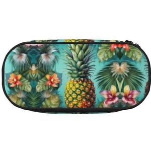 KKLWEGU Grote Potlood Pen Case Draagbare Leuke Potlood Pouch Tas Met Dubbele Rits Pen Houder Box Organizer Tropische Ananas Make-up Tas Voor Vrouwen Mannen, Zwart, Eén maat