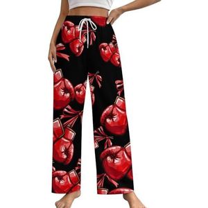 Rode Bokshandschoenen Dames Lounge Broek Pyjama Broek Print Pyjama Bottoms Pjs Broek Nachtkleding met Trekkoord 2XL