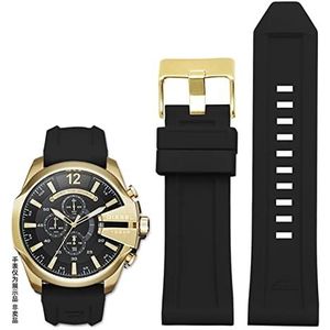 Siliconen rubberen armband horlogeband 24mm 26mm 28mm compatibel met diesel DZ4496 DZ4427 DZ4487 DZ4323 DZ4318 DZ4305 Heren horloges riem (Color : Black gold buckle, Size : 24mm)