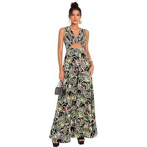 jurken voor dames Maxi-jurk met tropische print en uitgesneden voorkant for dames | Casual mouwloze A-lijnjurk (Color : Multicolore, Size : M)