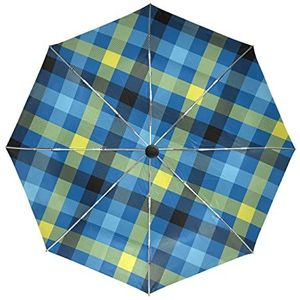 Tartan Blue Grid Paraplu Automatisch Opvouwbaar Auto Open Sluiten Paraplu's Winddicht UV-bescherming voor Mannen Vrouwen Kinderen
