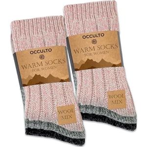 Occulto - Gloria - Warme Wollen Sokken - Roze Grijs Antraciet - Pak van 6