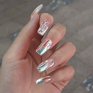 Coffin False Nails Short Fake Nails Glaze Acrylic Full Cover Stick on Nails False Nail 24pcs for Women and Girls