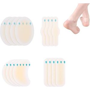 16 stuks blisterpleisters voor voeten, blisterbandages, onzichtbare hydrocolloïde blisterkussentjes, gelblisterbeschermers, waterdicht voor hiel, teen, beschermhuid, snellere genezende wond (4 x 4 p)