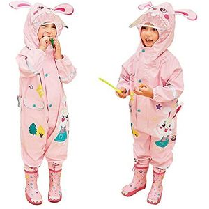 JinBei Meisje Regenjas Kinderen Roze 3D Konijn Regenjassen Lichte met Capuchon Schattig Regenkleding Modderpak Draagbaar Waterdicht Regenpak Ademend PVC Transparant Hoed Rand Rits 2-4 Jaar