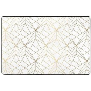 TROONZ Binnentapijt, entree antislip deurmatten, buitenpatio tapijt pad 120 x 182 cm, geometrisch gouden patroon met witte glans