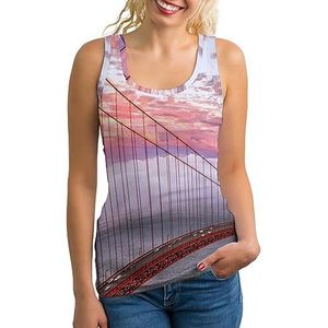 Golden Gate Bridge modieuze tanktop voor dames, gym sport T-shirts mouwloos slank yoga blouse T-shirt 2XL