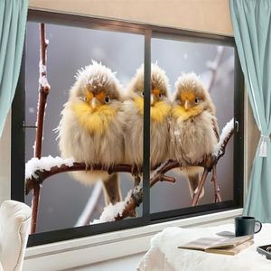 Boerderij Vogel Raamfolie Warmteblokkerende Moderne Wilde Vogels Winter Landschap Privacy Venster Decor Glazen Deur Bedekking Niet-klevende Raamfolie voor Badkamer Keuken 60 x 90 cm x2 stuks