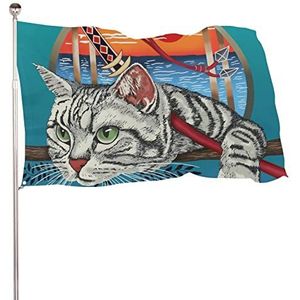 Ninja kat grappige vlaggen banner met messing doorvoertules voor buiten binnen tuin 47x70 inch