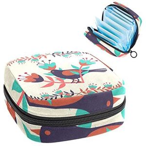 Periode Pouch, Draagbare Tampon Opbergtas voor Maandverband Vogels Multi Schattig, Meerkleurig, 4.7x6.6x6.6 in/12x17x17 cm