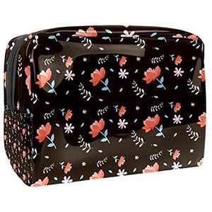 Waterdichte cosmetische tassen, Rode bloemenpatroon reizen cosmetische tassen, multifunctionele draagbare make-up tassen, reizen cosmetische tas organizer voor vrouwen