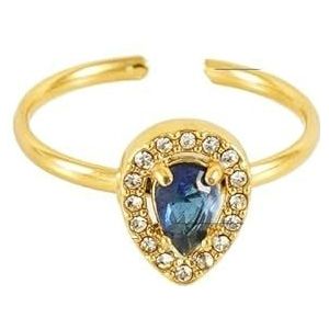 Damesbloemring roestvrij staal liefde vierkant dubbellaags diamant 18K ring live mond verstelbare zirkoonring (Color : Water Drops [Blue]_Adjustable)