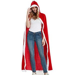 DesignerBox Kerstmantel voor dames, mantel van Mrs Santa Claus, cardigan fluwelen cape met capuchon, kerstkostuum voor vrouwen en meisjes, rood, drie maten (150 cm (volwassen maat))