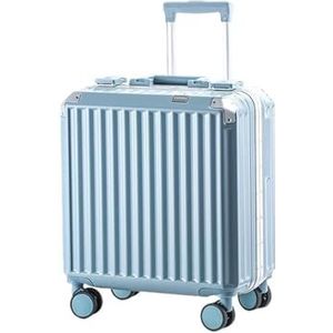 Koffer 18“Aluminium magnesiumlegering bagage heren/dames reiskoffer met telescopische trekstangspinner (Color : Sky blue)