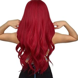 DieffematicJF Pruik Wine Burgundy Red Long Wavy Synthetic Hair Wigs for Women Orange Red Body Wave Cosplay