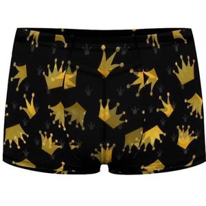 Gouden Kronen op Zwarte Heren Boxer Slips Sexy Shorts Mesh Boxers Ondergoed Ademend Onderbroek Thong