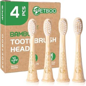 Bamboe vervangende tandenborstelkoppen 4-pack compatibel met Philips elektrische tandenborstels HX3 HX6 HX9-serie, elektrische tandenborstelkoppen biologisch afbreekbaar milieuvriendelijk recyclebaar (Bamboo)