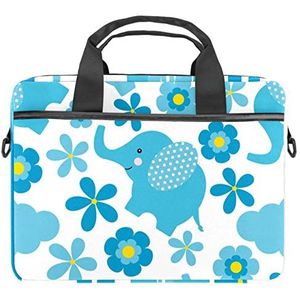 Blauwe Olifant Bloem Laptop Schouder Messenger Bag Crossbody Aktetas Messenger Sleeve voor 13 13.3 14.5 Inch Laptop Tablet Beschermen Tote Bag Case, Meerkleurig, 11x14.5x1.2in /28x36.8x3 cm