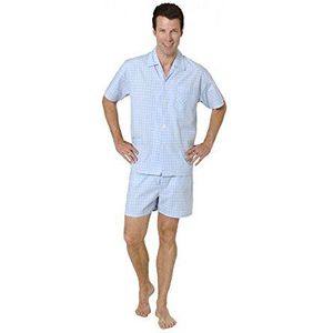 Normann Herenpyjama met korte mouwen, shorty pyjama, geweven met knopen, elegant design, blauw 2, 54