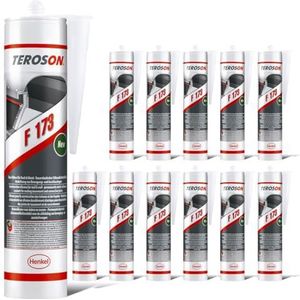 Teroson F173 duurzame elastische siliconenkit - hoogwaardig bouw-siliconen afdichtmiddel van Henkel, voor dak en muur, voor het afdichten van voegen - zwart, 12 x 300 ml