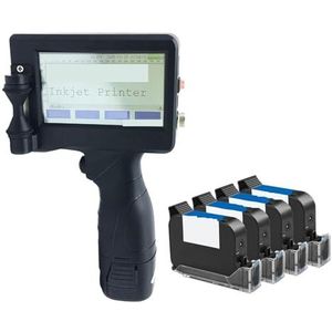 Handheld Printer Handheld Inkjetprinterkit Vervaldatum Logo Draagbare Printer Touchscreen-drukmachine Plastic Zak Glazen Fles Afdrukken Efficiënt Helderheid(1 Printer 4 Inks)