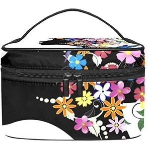 Roze kleurrijke kussen meisje bloemen vogels vlinders make-up organizer tas, reizen make-up tas organizer case draagbare cosmetische tas voor vrouwen en meisjes toiletartikelen, Meerkleurig, 22.5x15x13.8cm/8.9x5.9x5.4in