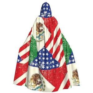 WURTON Mexicaans-Amerikaanse vlag mantel met capuchon voor volwassenen, carnaval heks cosplay gewaad kostuum, carnaval feestbenodigdheden, 185 cm