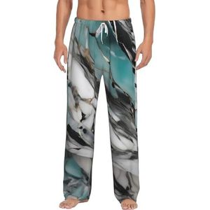 KJGvbn Marmeren print heren broek pyjamabroek, zachte loungewear pyjama slaapbroek met zakken, lichtgewicht nachtkleding voor comfortabele slaap, Wit, S