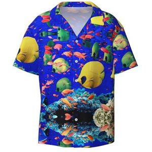 TyEdee Sea Fishes Print Overhemden met korte mouwen voor heren, met zak, casual overhemd met knopen, zakelijk overhemd, Zwart, L