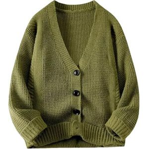 Pegsmio Herfst- en wintervest voor heren, V-hals, modieuze trui, dikke lange mouwen, comfortabele warme trui, Leger-en8, XXL