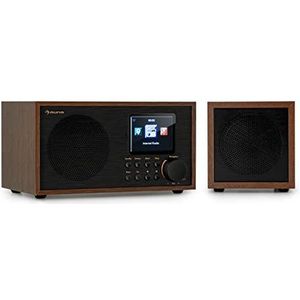 auna Silver Star Mini - internetradio, WLAN-radio, twee internet DAB+/FM-radio, webradio met WiFi, BT, TWS speaker, donkerbruin