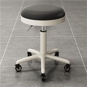 FXLUHAY Zadelstoel met wielen verstelbare rolkruk hydraulische spa salon kantoor winkel kruk ronde lederen draaibare werkkruk stoel (donkergrijs)