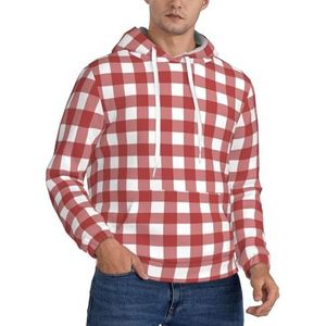 LFKVYZLC Plaid Groen Wit Grafische Hoodies voor Mannen, Hoodie Sweatshirt met Zakken, Roze Plaid, XL