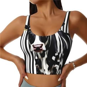 GFXEDSAH Zwart wit melk koe print yoga bh's, workout tops met ingebouwde beha, stijlvol racerback ontwerp met gewatteerd comfort, Zwart, S