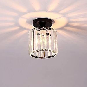 Moderne kristallen plafondlamp woonkamer lamp eenvoudige decoratie gangpad gang lamp slaapkamer verlichting E14 kristallen lamp (met lamp) (ronde, zwart)